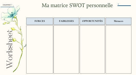 Le programme comprend 9 feuilles d’exercices réparties sur 8 chapitres. Chaque chapitre intègre une section pratique conçue pour vous accompagner dans l’atteinte de vos objectifs et favoriser votre réussite vers la meilleure version de vous-même.
